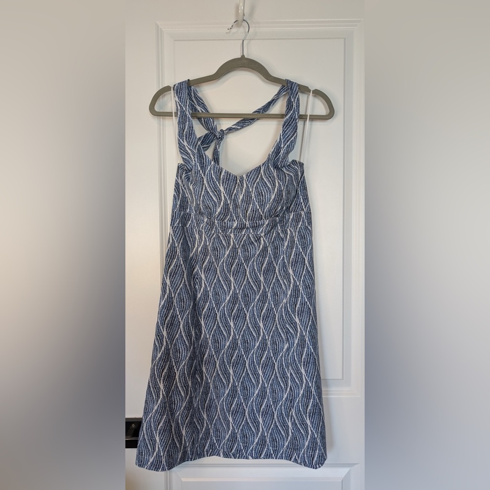 Krimson Klover Piper Geo Print Mini Halter Dress Blue and White Floral Small
